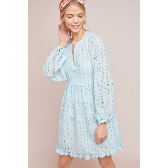 Anthropologie Dresses & Skirts - Anthropologie Eyelet Babydoll Light Blue Dress 4